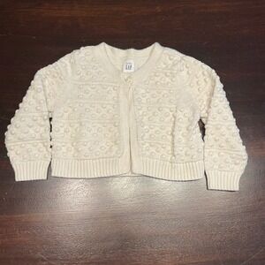 Baby Gap Cream Knit Cardigan Sweater Bobble Textured Button Front 12 18 Months